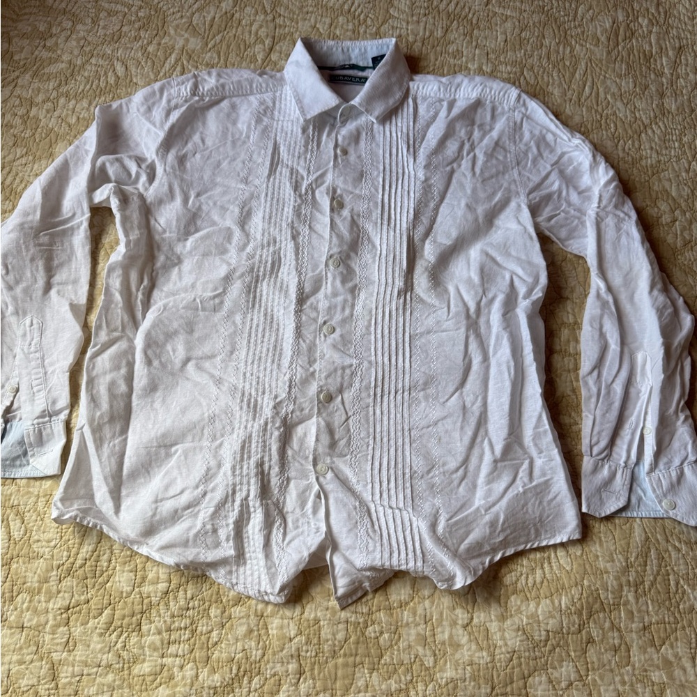 Men's Linen and Cotton Cuban White Dress Shirt